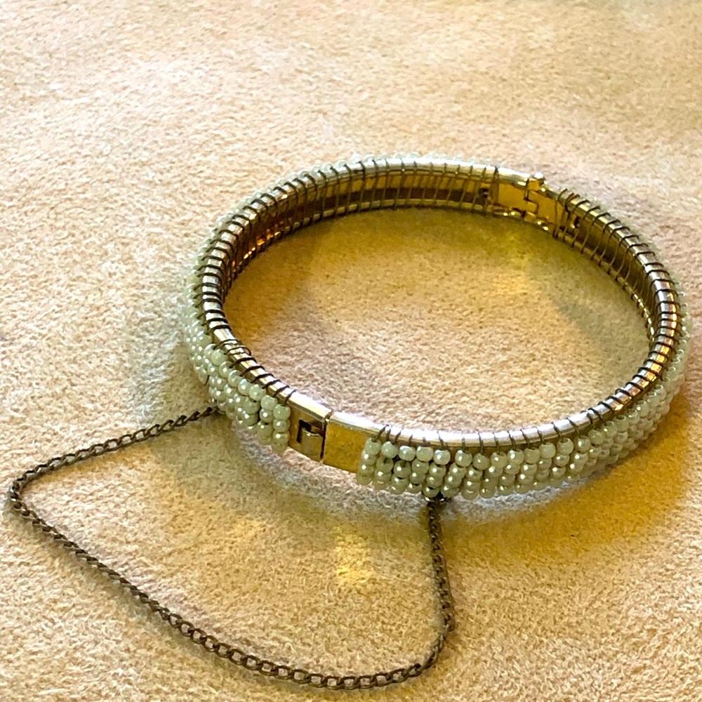 Vintage glass Pearl bangle bracelet from the 1960s.